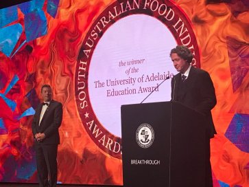 SA Food Awards Education Award 2017 presented by Prof Mike Brooks & Prof Andy Lowe. Sponsored by the University of Adelaide. Awarded to Haighs.